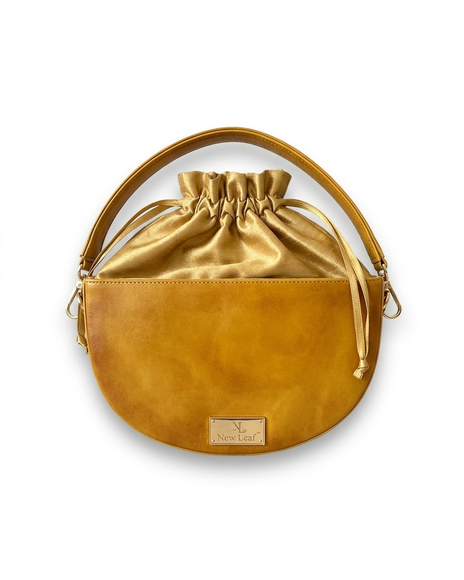New Leaf Golden Semi-Circle Potli Sling – Plain Handcrafted Bag