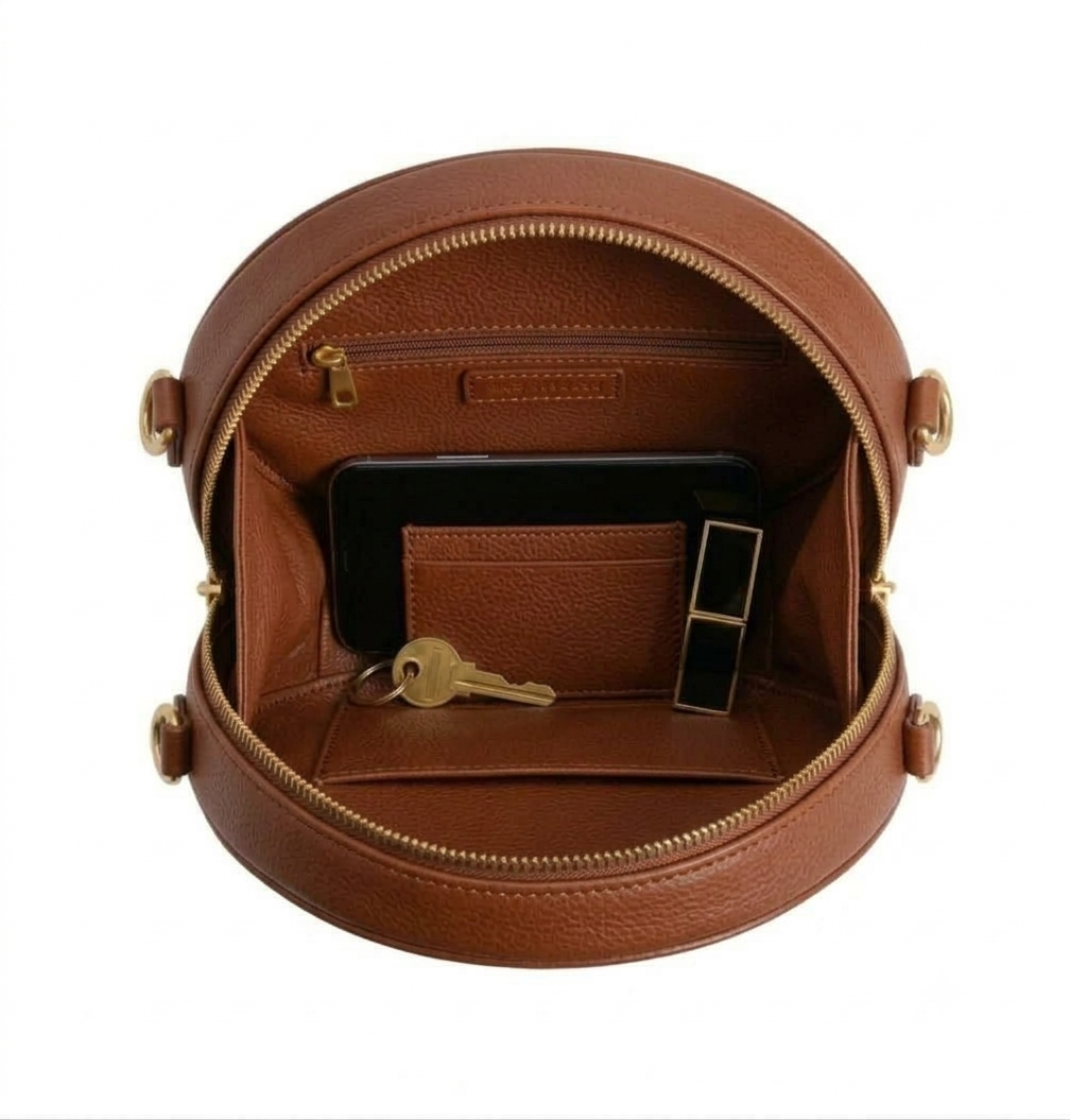 New Leaf Brown Circle Handbag / Sling – Plain Handcrafted Bag