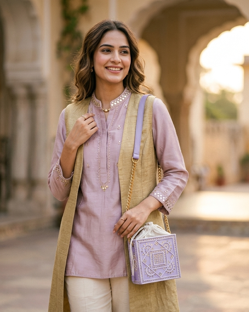 Lilac Lippan Art Potli Medium Sling Bag