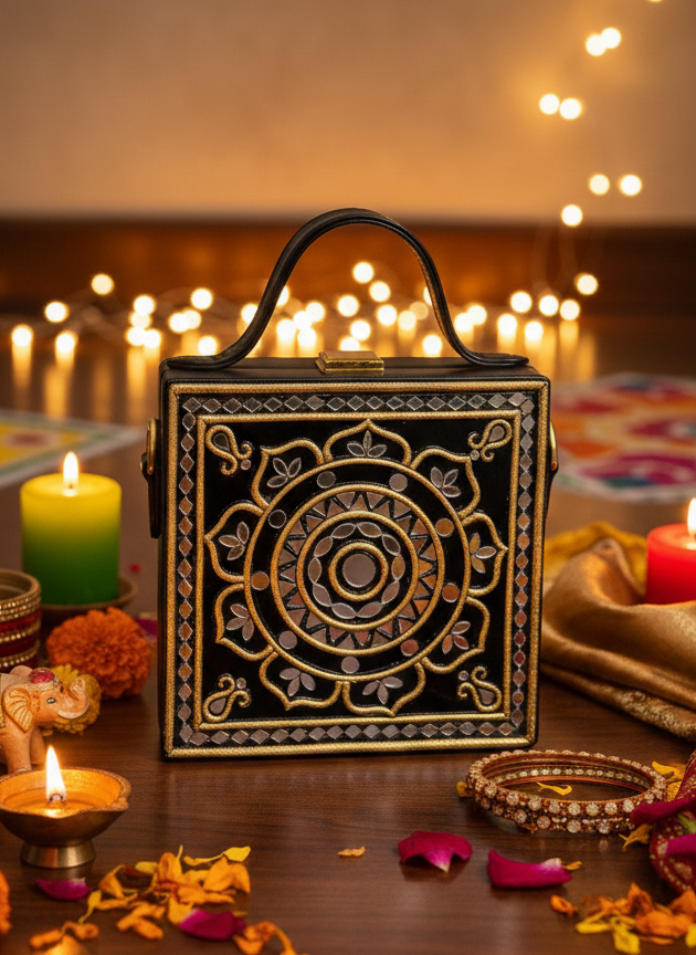 Mini Glamour Lippan Art Black Handcrafted Box Bag