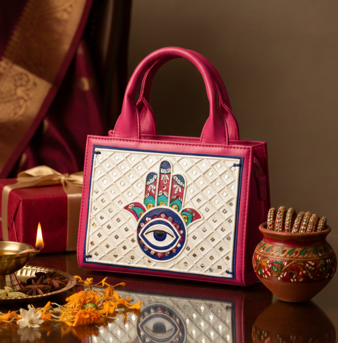 Hamsa Handcrafted Lippan Art Handbag /Sling