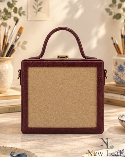 New Leaf Maroon Square Box Bag Sling – Plain Handcrafted Bag