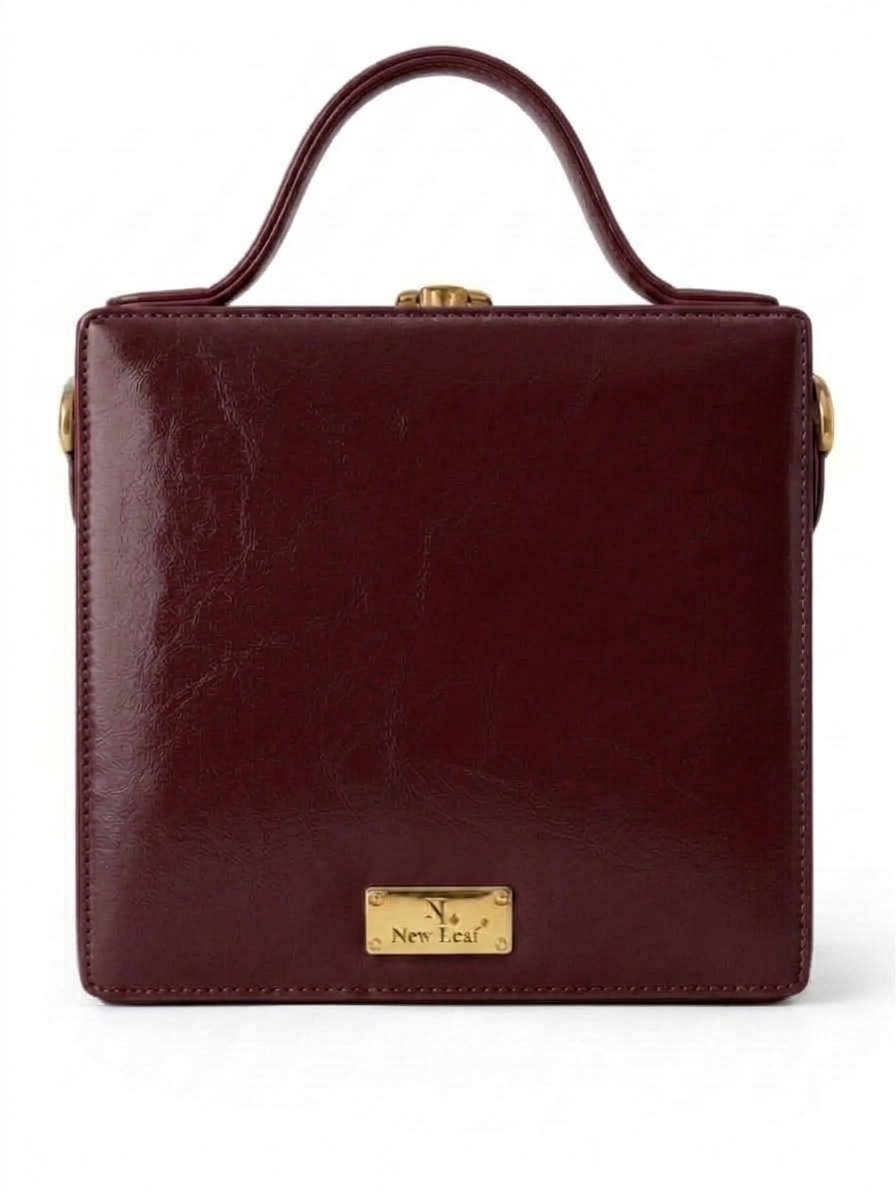 New Leaf Maroon Square Box Bag Sling – Plain Handcrafted Bag