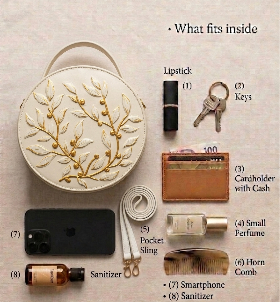 Modern Lippan Art Handcrafted Circle Box Bag with Zipper