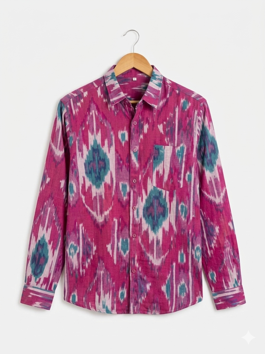 Pink Ikkat  Full Sleeves Unisex Shirt