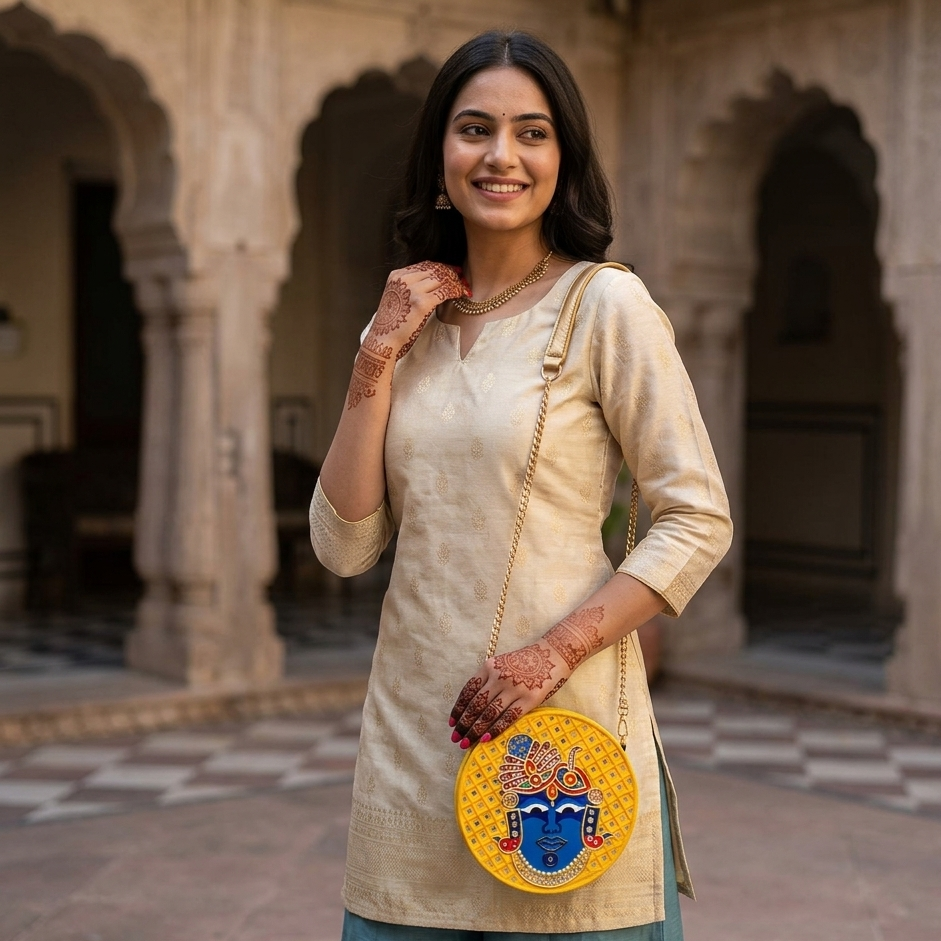 Shreenath JI Lippan Art Handcrafted Potli Bag with Sling