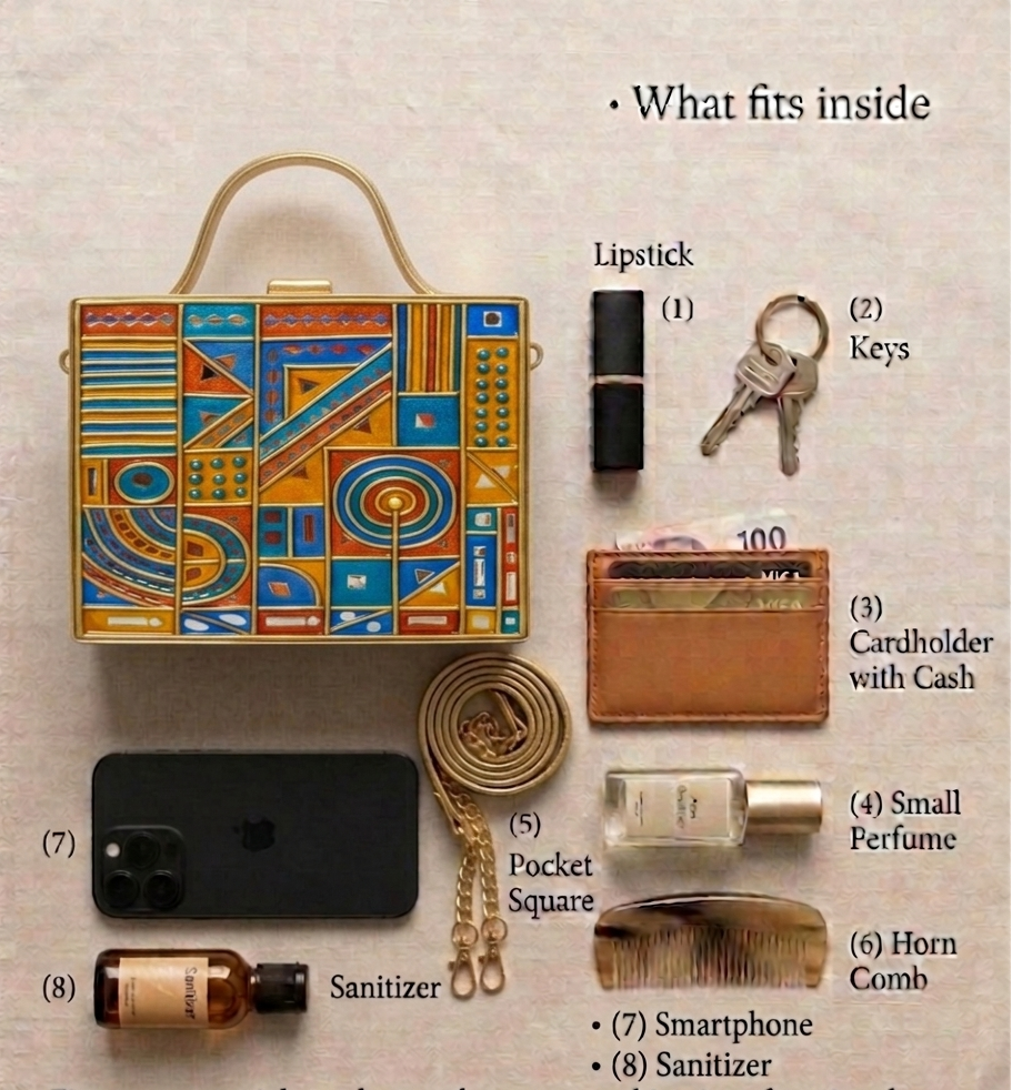 Royal  Charm Square Lippan Art Handcrafted Box Bag