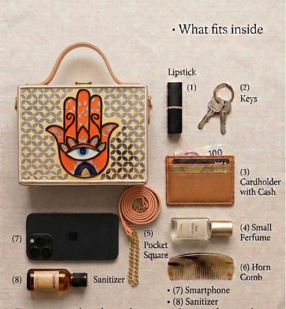 Hamsa Lippan Art Handcrafted Rectangle Box Bag
