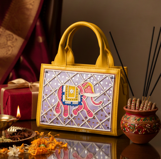 Pastel Elephant Lippan Art Handcrafted Handbag / Sling