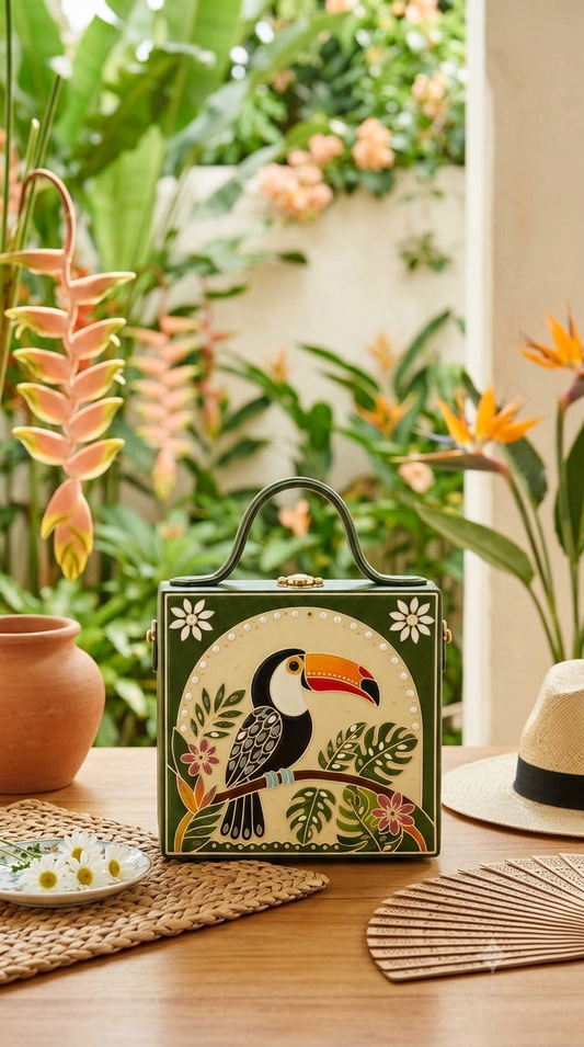 Toucans Bird Handcrafted Lippan Art Box Bag