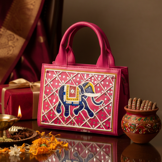 Elephant Handcrafted Lippan Art Handbag/ Sling