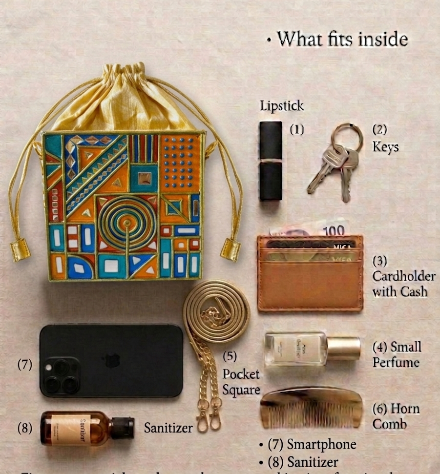 Festive Gold Lippan Art Medium Potli Sling