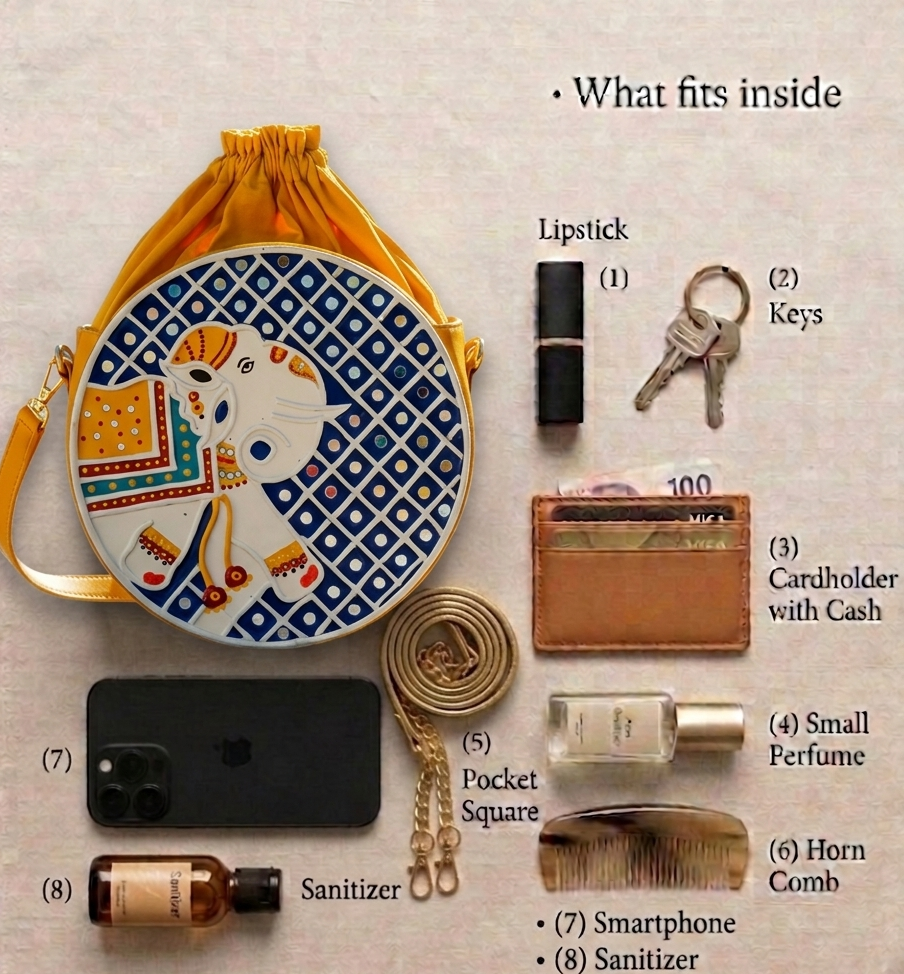 Elephant Lippan Art Handcrafted Potli Bag with Sling