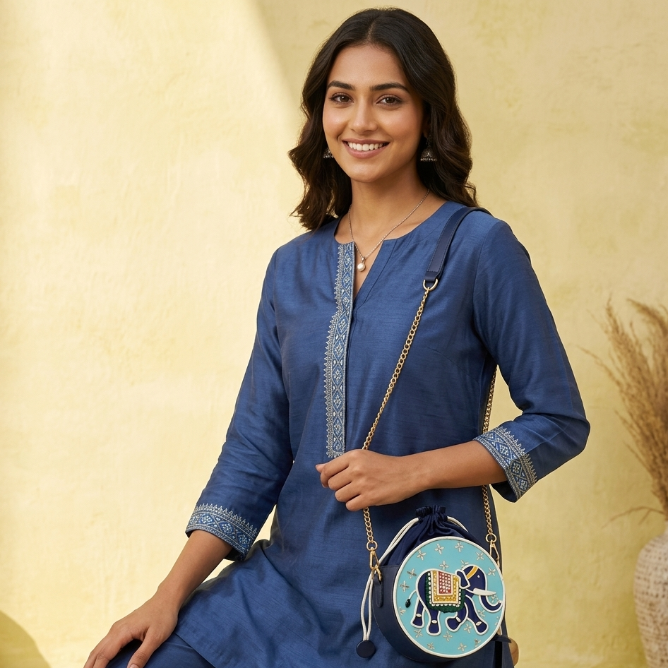 Elephant Medium Lippan Art Potli Sling