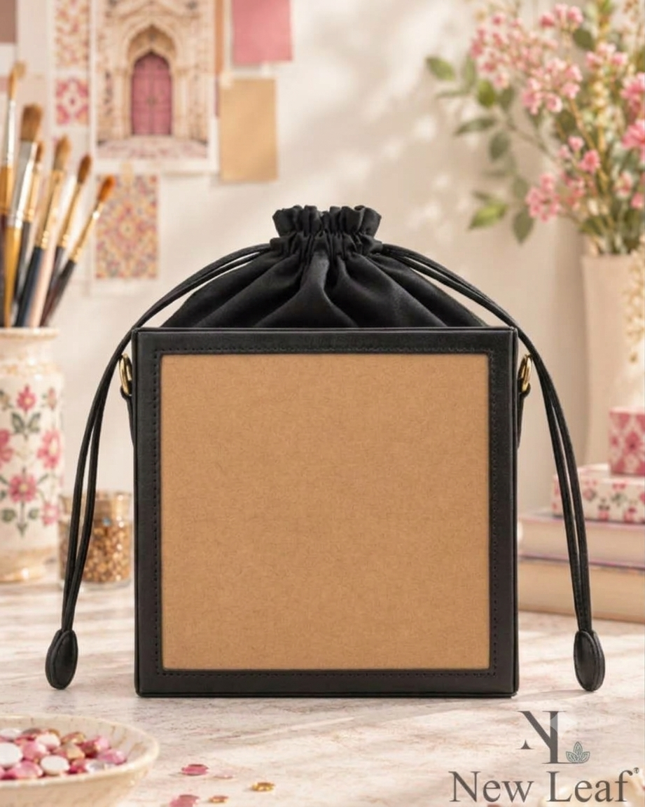 New Leaf  Black  Square Potli Sling – Plain Handcrafted Bag