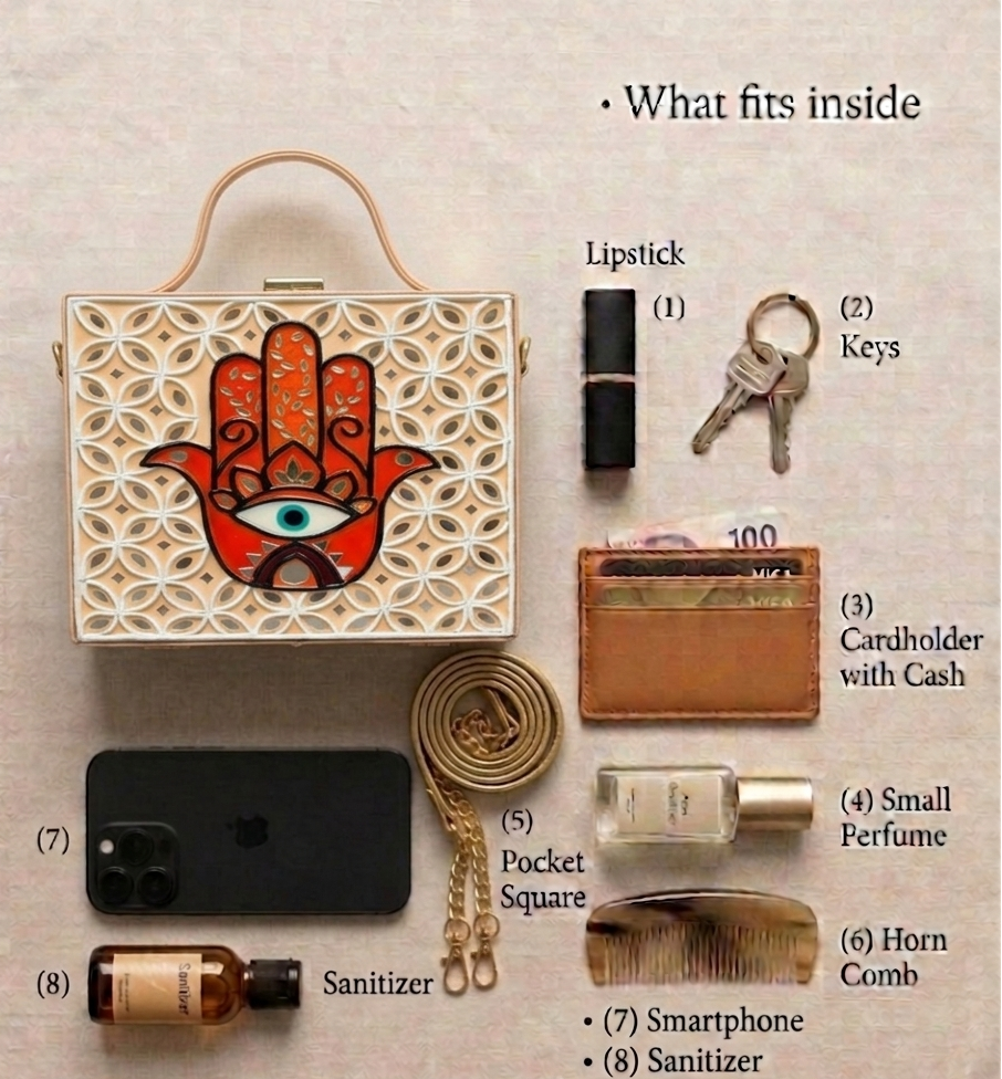 Hamsa Square Lippan Art Handcrafted Box Bag