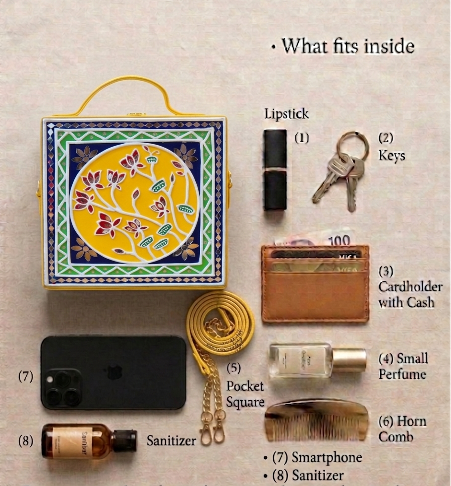 Floral Lippan Art Handcrafted Square Box Bag