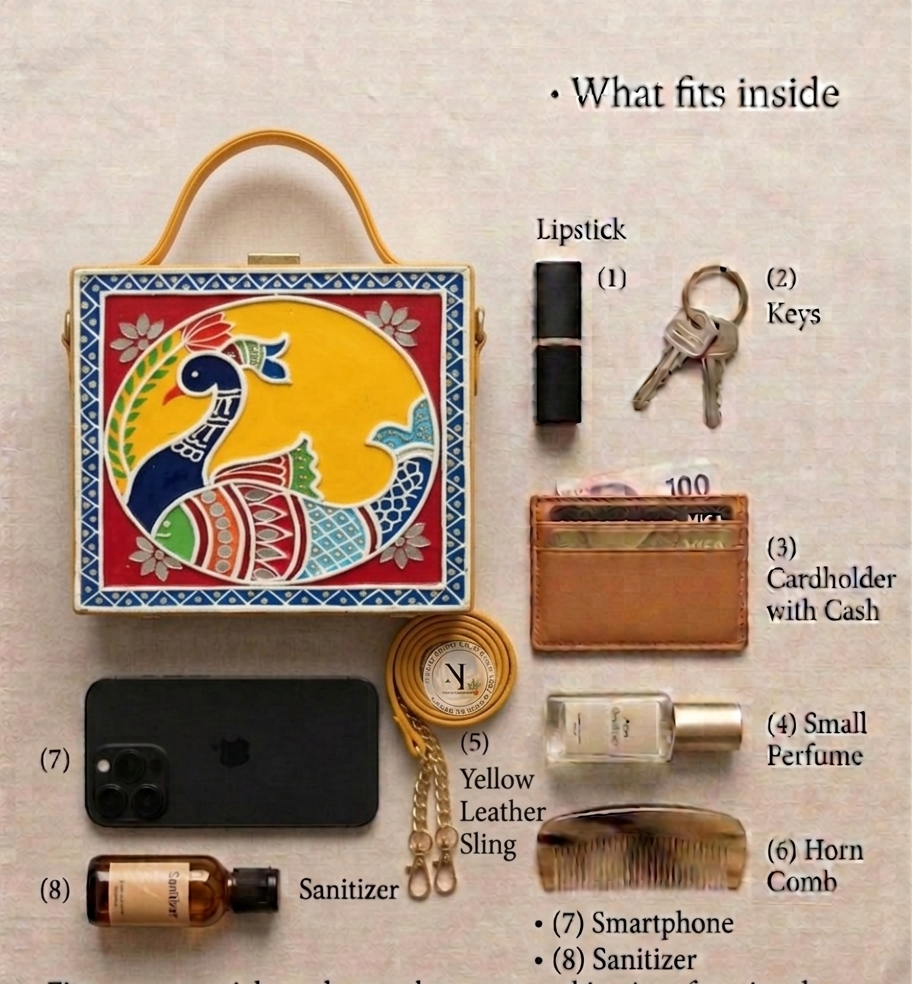 Peacock Heritage Lippan Art Handcrafted Square Box Bag