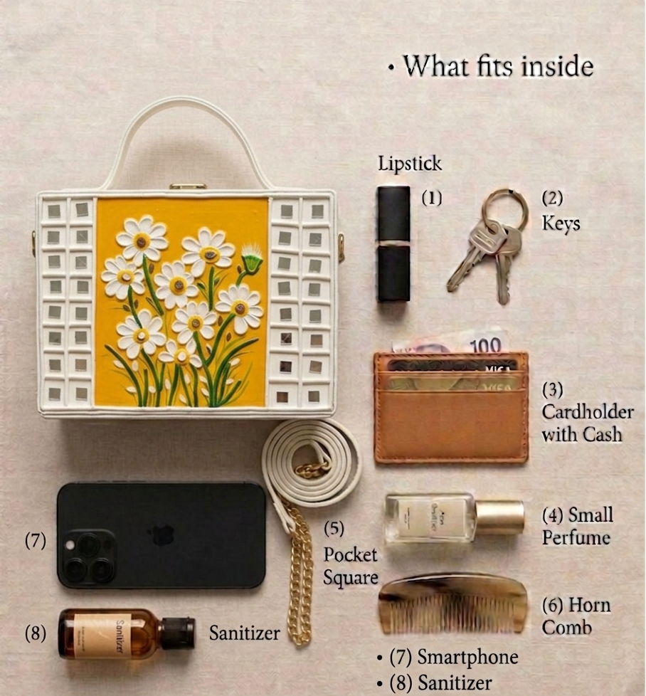 Daisies Lippan Art Handcrafted Rectangle Box Bag
