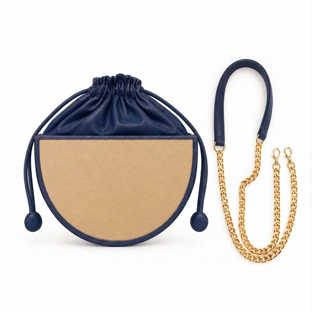 New Leaf Navy Blue Semi-Circle Potli Sling – Plain Handcrafted Bag