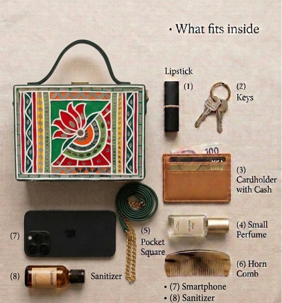 Green Lotus Lippan Art Handcrafted Rectangle Box Bag