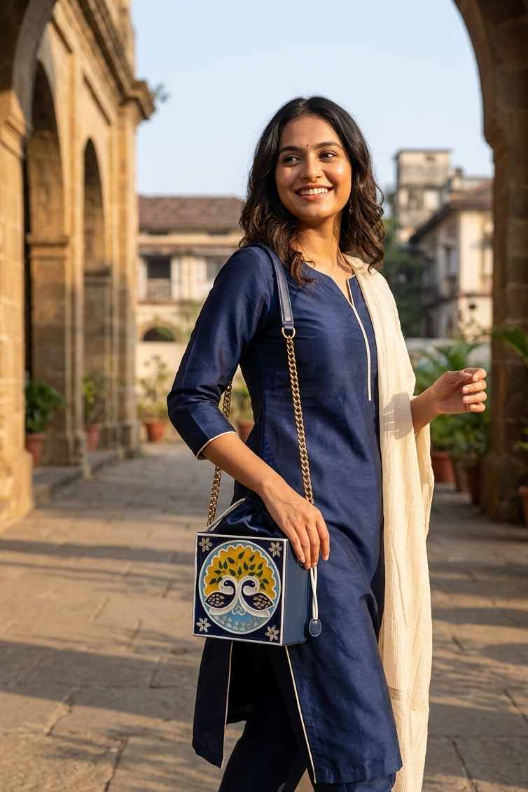 Peacock Grace Lippan Art Medium Potli Sling