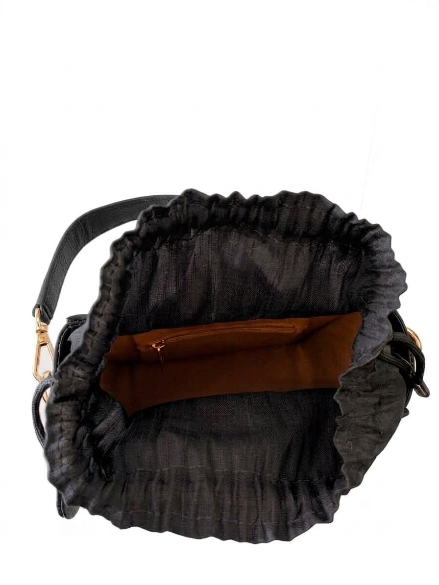 New Leaf Black Semi-Circle Potli Sling – Plain Handcrafted Bag