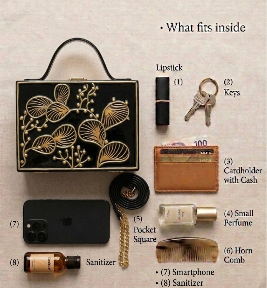 Gold Charm Lippan Art Handcrafted Rectangle Box Bag