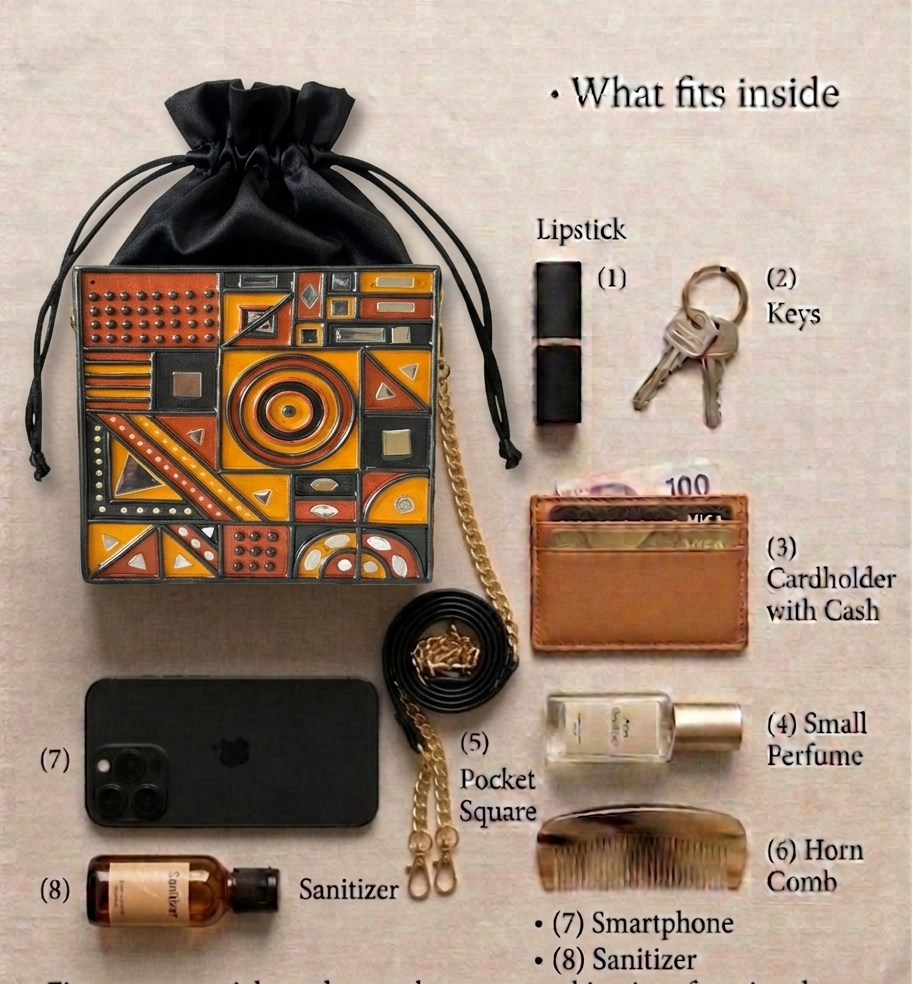 Gilded Mirage – Black Gold Lippan Handcrafted Potli