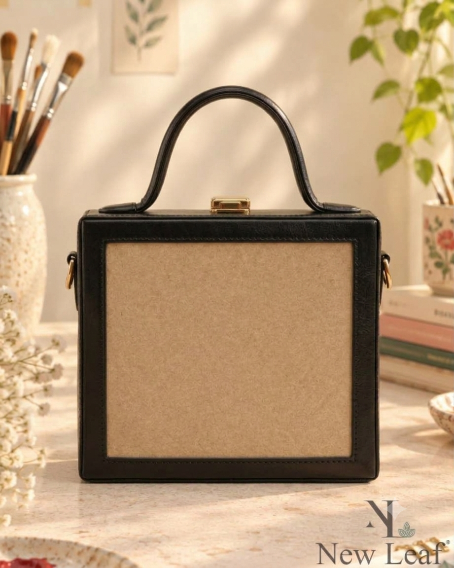 New Leaf Black Square Box Bag Sling – Plain Handcrafted Bag