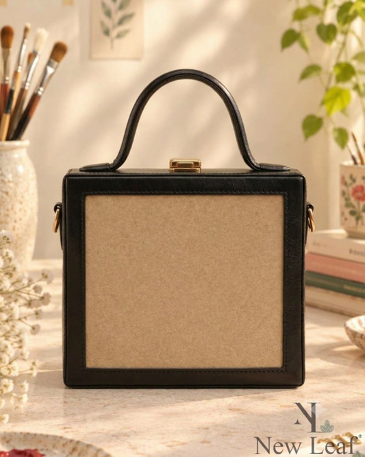 New Leaf Black Square Box Bag Sling – Plain Handcrafted Bag