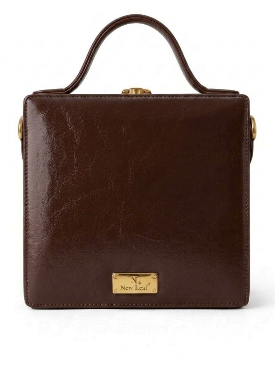 New Leaf Brown Square Box Bag Sling – Plain Handcrafted Bag