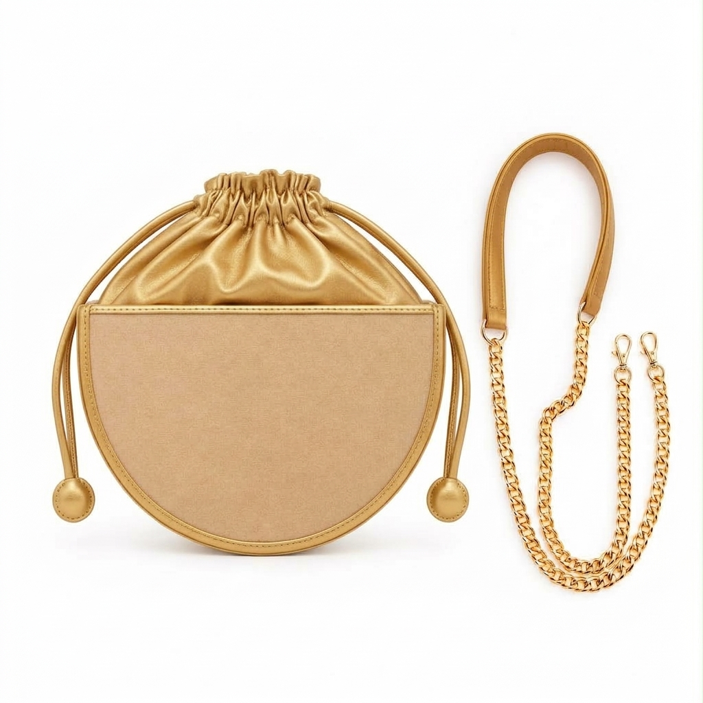 New Leaf Golden Semi-Circle Potli Sling – Plain Handcrafted Bag
