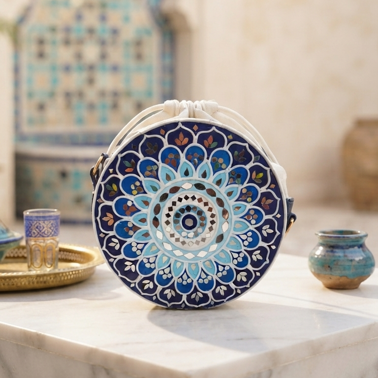 Blue Horizon Circle Potli Lippan Art Bag