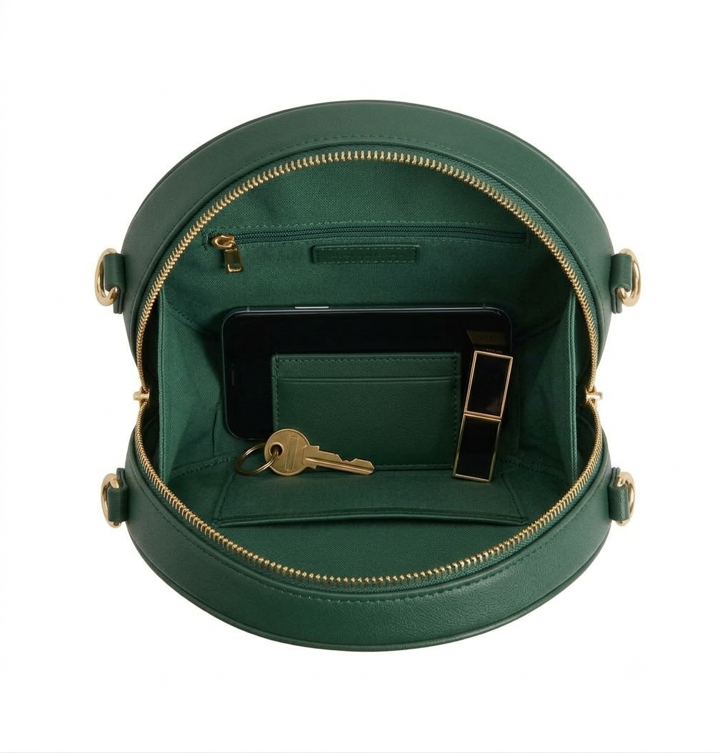 New Leaf Dark Green Circle Handbag / Sling – Plain Handcrafted Bag