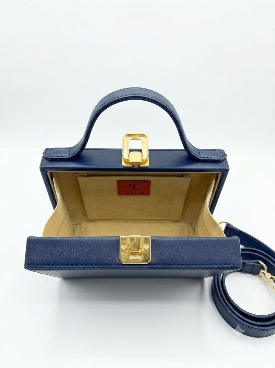 New Leaf Blue Rectangle Box Sling – Plain Handcrafted Bag