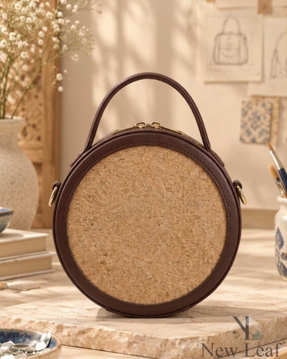 New Leaf Brown Circle Handbag / Sling – Plain Handcrafted Bag