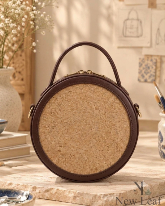 New Leaf Brown Circle Handbag / Sling – Plain Handcrafted Bag
