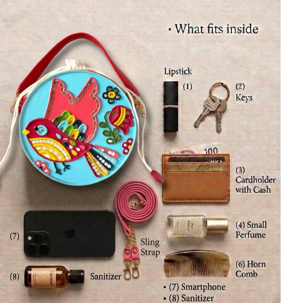 Bird Lippan Art Handcrafted Circle Potli Bag