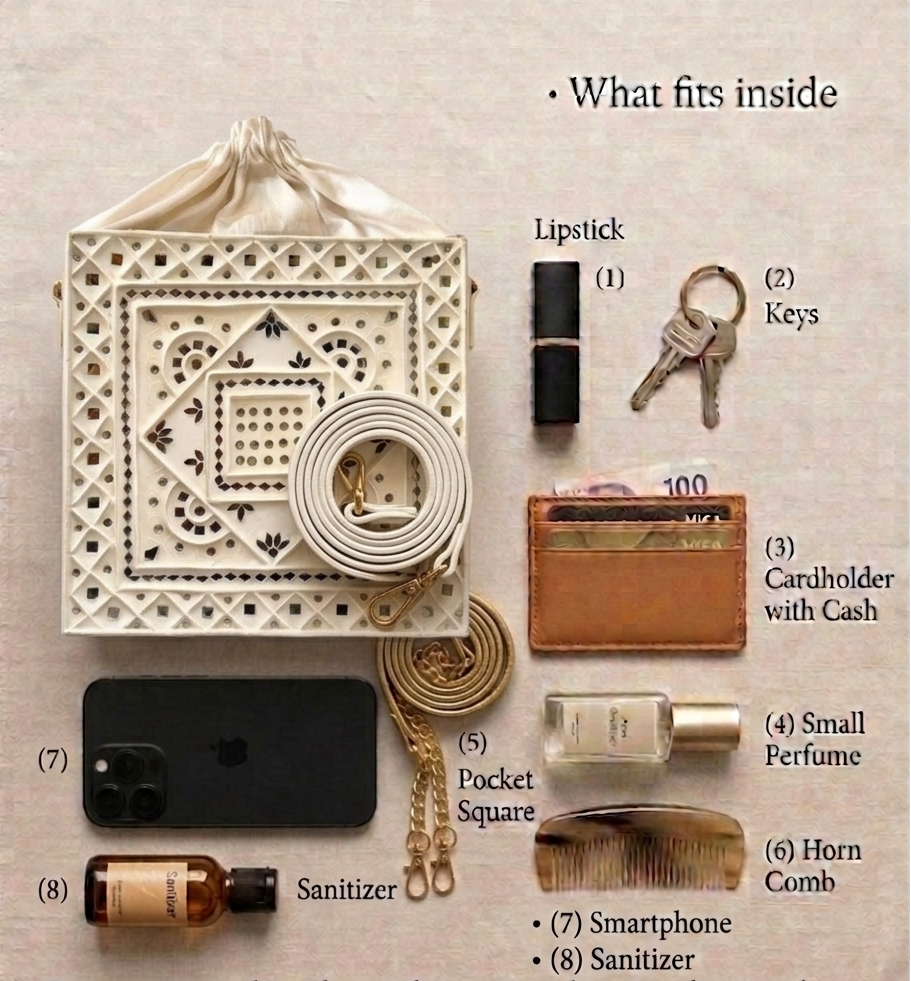 White Mandala Lippan Art Handcrafted Regular  Potli Sling Bag
