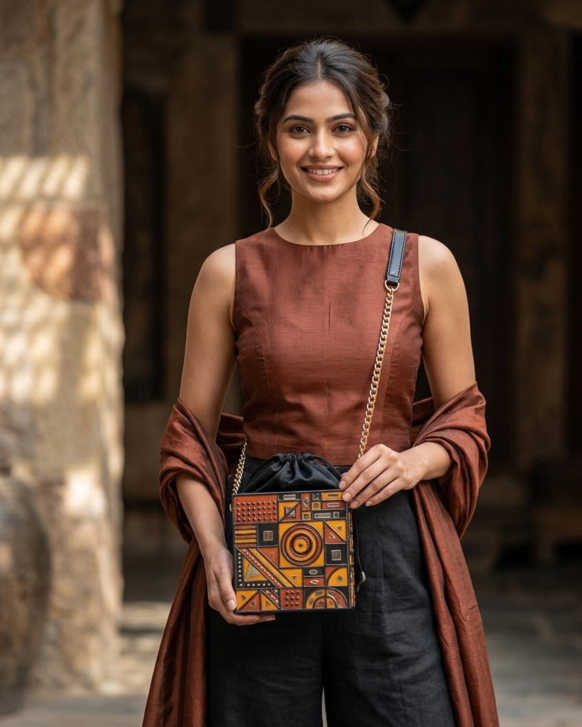Gilded Mirage – Black Gold Lippan Handcrafted Potli