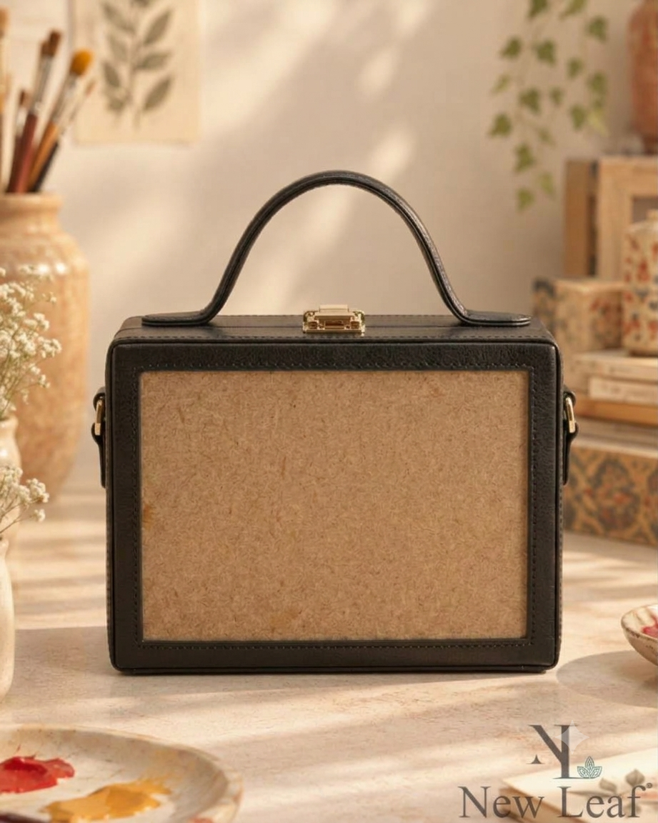 New Leaf Black Rectangle Box Sling – Plain Handcrafted Bag