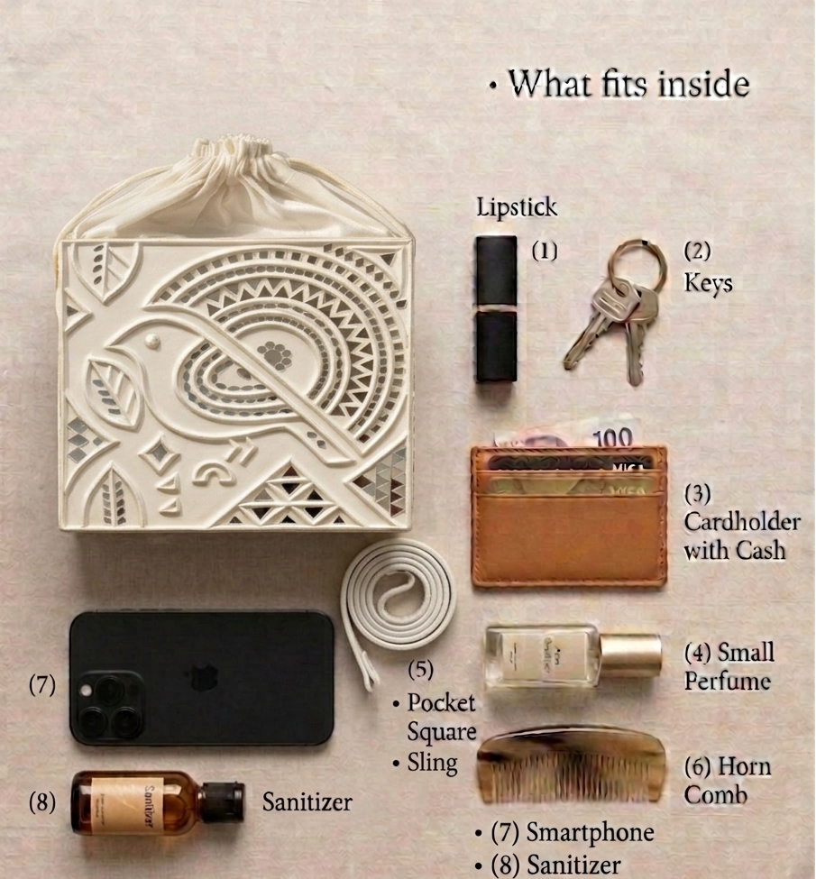 White Bird Lippan Art Handcrafted Potli Bag
