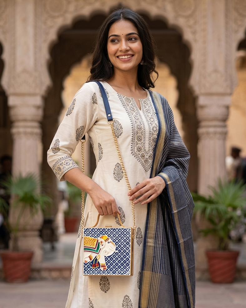 Elephant Lippan Art Box Sling Bag