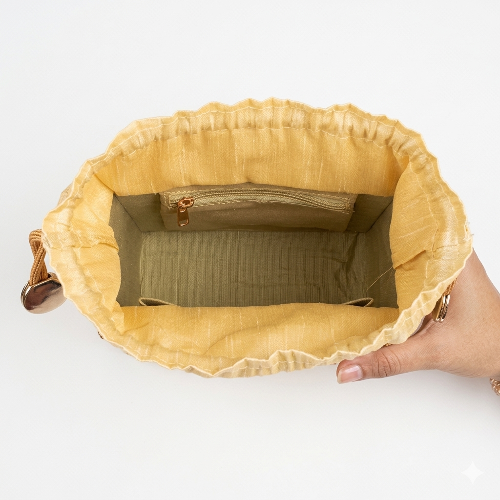 Golden Charm Peacock Lippan Art  Medium Potli Sling