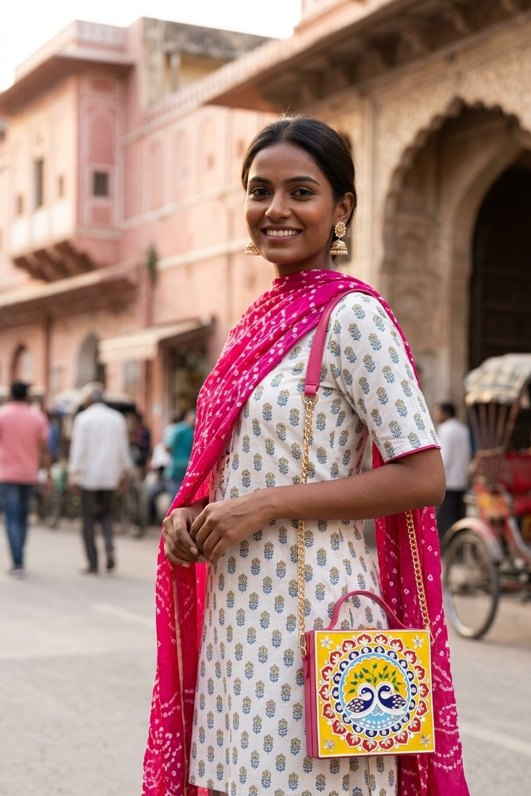 Navrang Peacock Square Lippan Art Handcrafted Box Bag