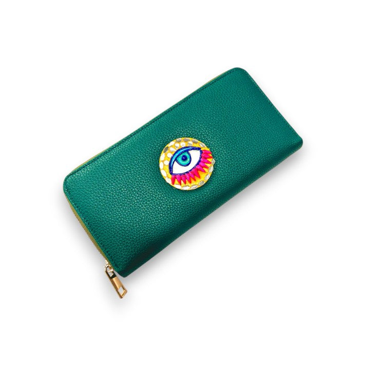 Green Evil Eye Handcrafted Lippan Art Wallet