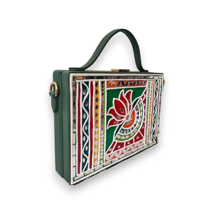 Green Lotus Lippan Art Handcrafted Rectangle Box Bag
