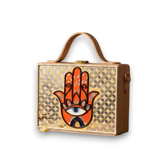 Hamsa Lippan Art Handcrafted Rectangle Box Bag