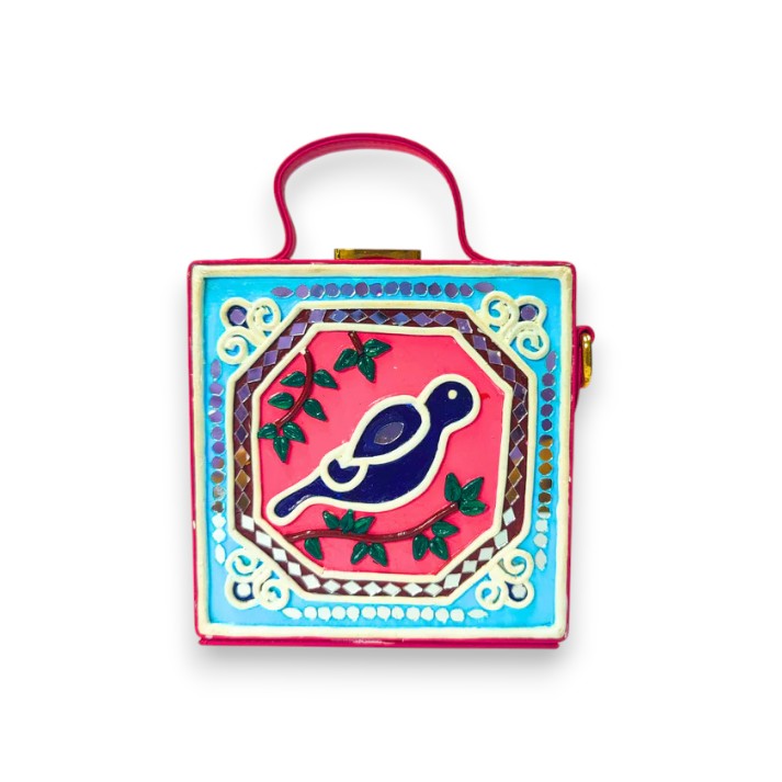 Mini Bird Lippan Art Handcrafted Square Box Bag